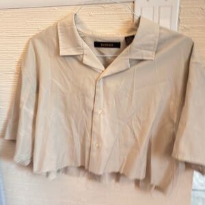 BACHRACH Beige Cropped Button-Up Shirt Distressed Rayon Blend size XL